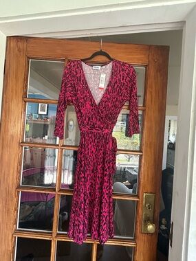Pink & Black Wrap Dress - Faux Wrap Midi Dress